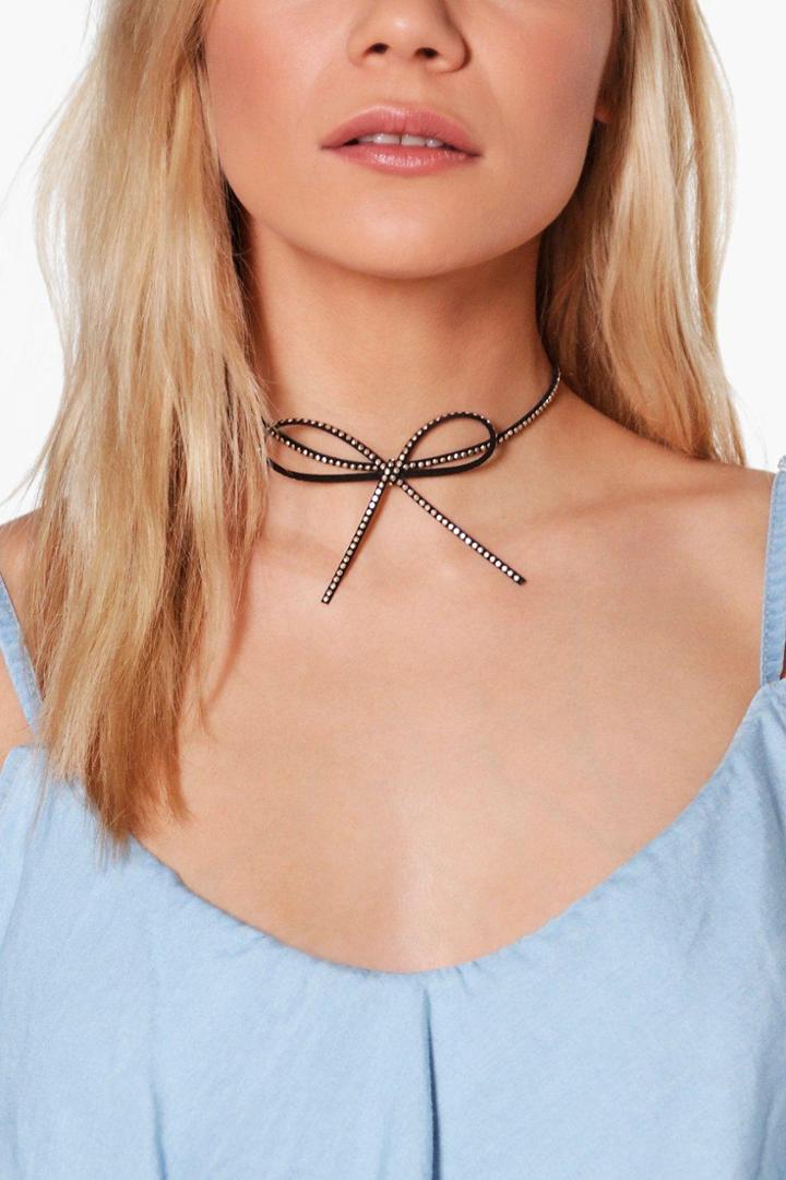 Boohoo Sadie Stud Detail Skinny Tie Choker Black