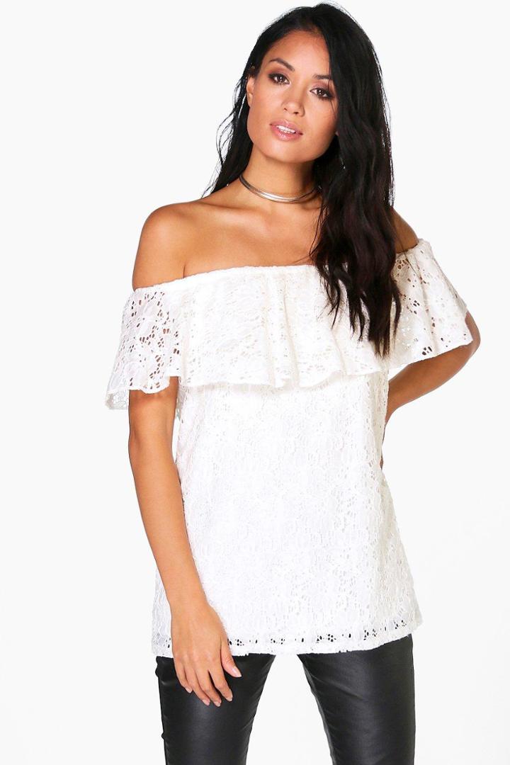 Boohoo Cleo Lace Bardot Top Cream