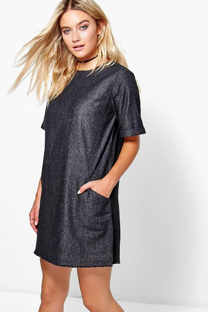 Boohoo Lois Slouch Pocket Denim Dress Black