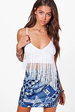 Boohoo Sameena Tonal Blue Patchwork Mini Skirt