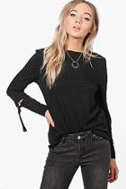 Boohoo Megan D-ring Sleeve Detail Rib Knit Jumper