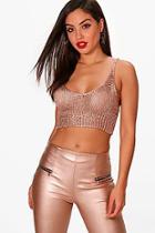 Boohoo Lucy Metallic Plunge Neck Crop Knitted