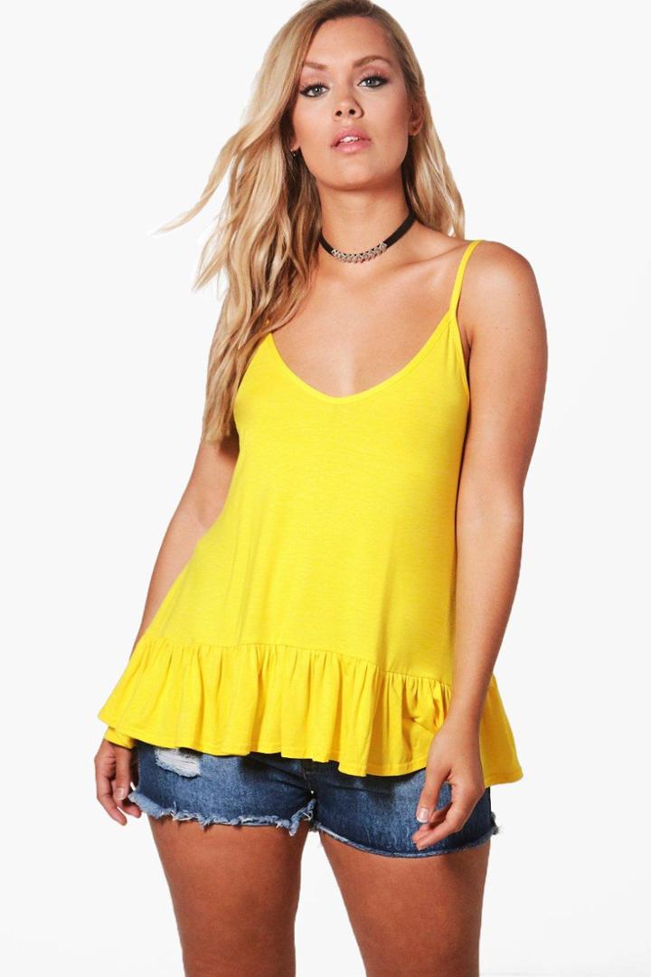 Boohoo Plus Lydia Frill Hem Cami Top Yellow