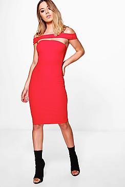 Boohoo Petite Leanne Off The Shoulder Bandage Dress