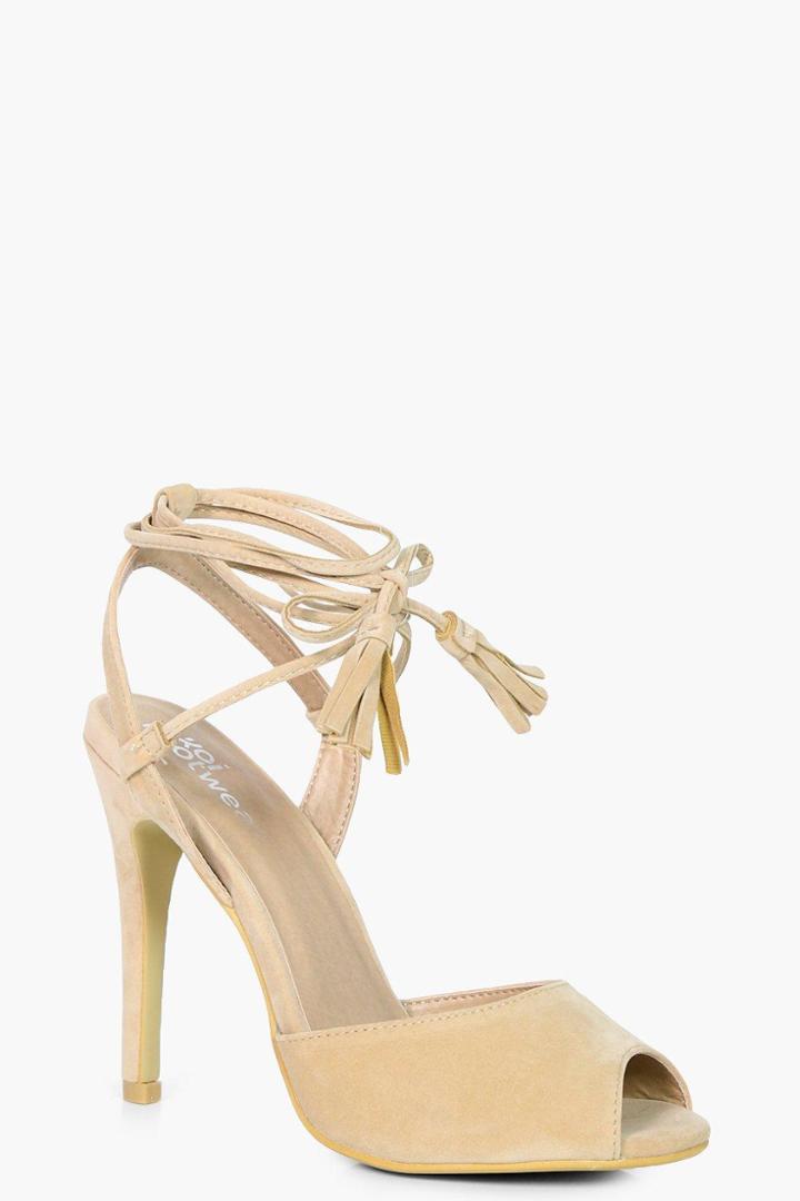 Boohoo Hannah Peeptoe Wrap Strap Detail Heels Nude