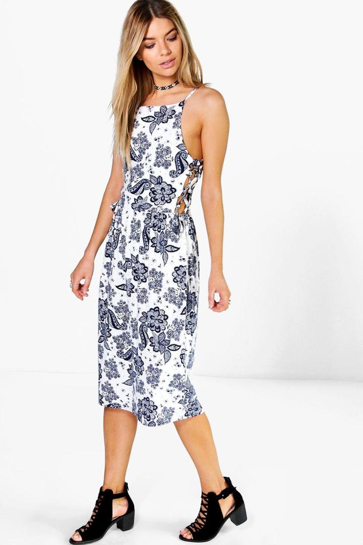 Boohoo Tilly Tie Side Midi Dress Multi