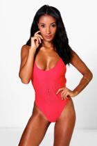 Boohoo Orlando Lazer Cut Cross Back Bathing Suit Red