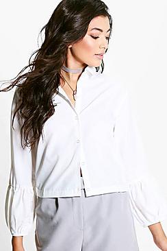Boohoo Liz Pleat Sleeve Boxy Shirt