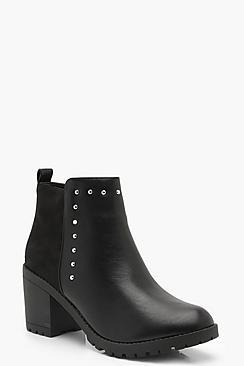 Boohoo Mixed Material Block Heel Chelsea Boots