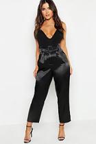 Boohoo Heavy Satin Belted Paperbag Trousers