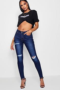 Boohoo Bernadette Roll Hem Distressed Skinny Jeans