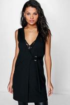 Boohoo Phoebe Belted Cross Front Sleeveless Duster