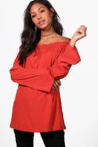 Boohoo Samantha Woven Off The Shoulder Top Spice