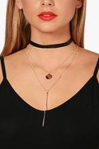 Boohoo Lola Pu Choker And Coin Plunge Necklace Set