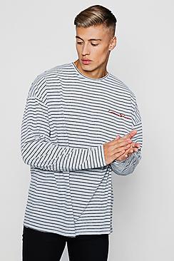 Boohoo Oversized Stripe Long Sleeve Slogan T-shirt