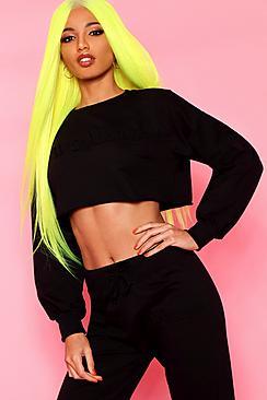Boohoo Woman Embossed Raw Edge Crop Sweat
