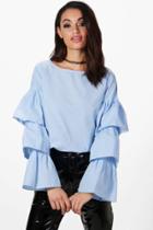 Boohoo Mollie Woven Ruffle Sleeve Top Blue