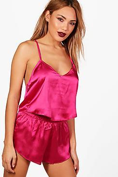 Boohoo Ciara Satin Lace Vest & Short Set