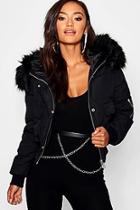 Boohoo Petite Luxe Faux Fur Hood Sporty Cropped Coat