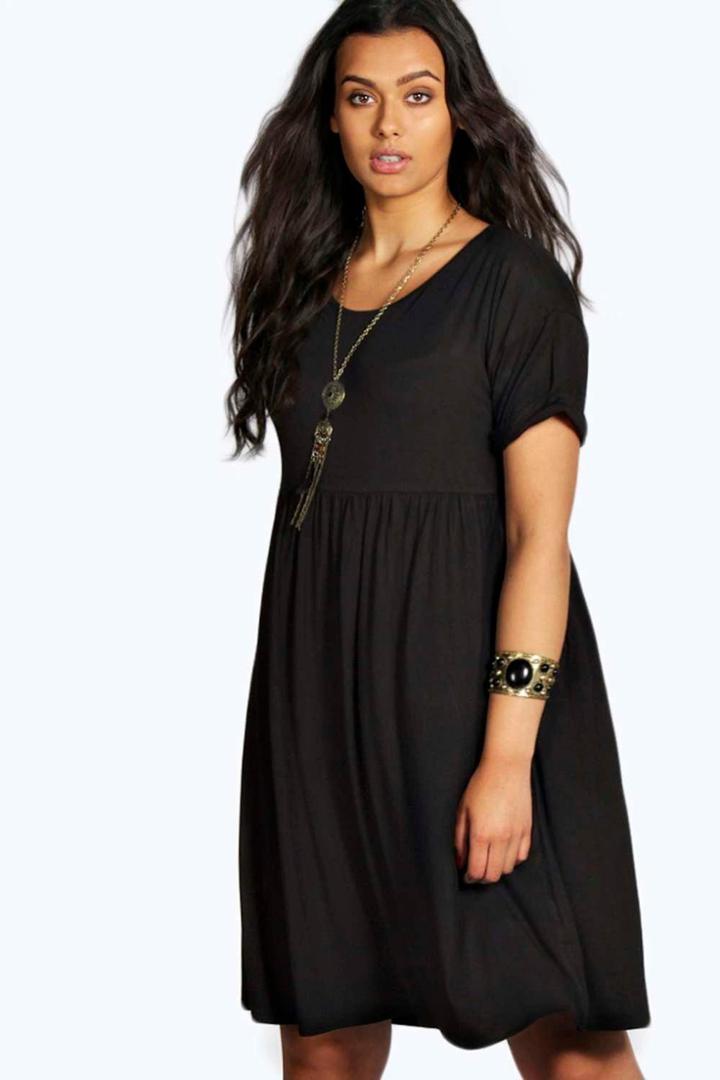 Boohoo Plus Emily Short Sleeved Smock Dress Black