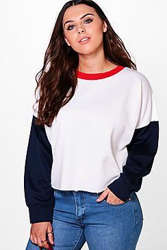 Boohoo Plus Harriet Colour Block Crop Sweat