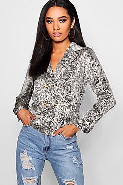 Boohoo Petite Printed Button Wrap Blouse