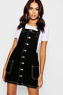 Boohoo Contrast Stitch Denim Dungarees Dress