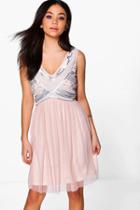 Boohoo Boutique Aimee Beaded Top Swing Dress Blush