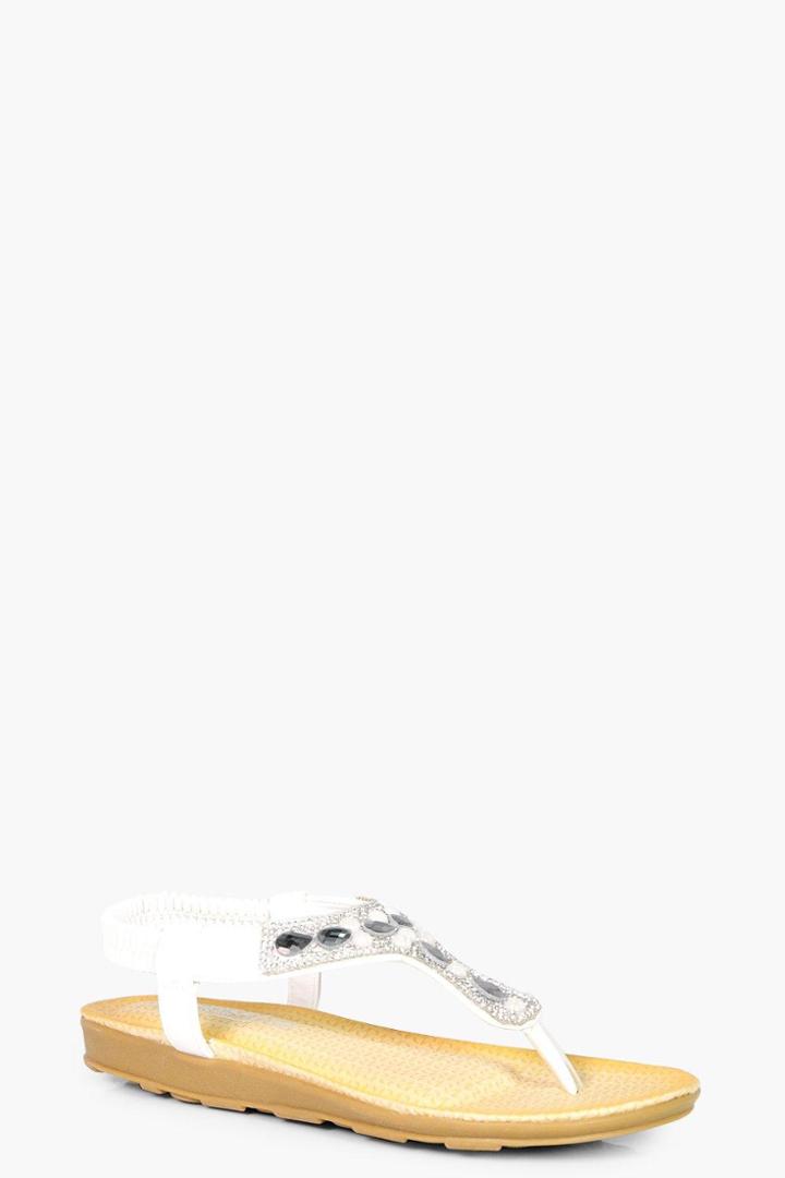 Boohoo Evie Diamante & Pearl Trim Toe Part Sandal White