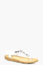 Boohoo Evie Diamante & Pearl Trim Toe Part Sandal White