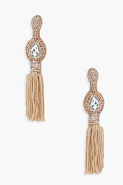 Boohoo Hannah Diamante Bead And Tassel Earrings