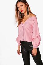 Boohoo Molly Stripe Ruffle Sleeve Shirt