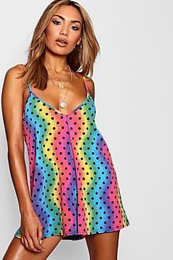 Boohoo Rainbow Wave Polka Dot Swing Playsuit