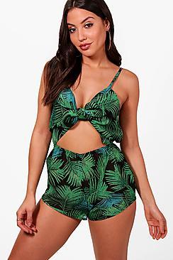 Boohoo Jodie Leaf Open Front Beach Playsuit