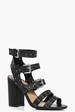 Boohoo Eloise Studded Trim Gladiator Block Heel