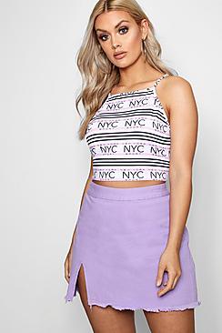 Boohoo Plus Laura Side Split Denim Skirt