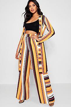 Boohoo Rachael Mustard Stripe Wide Leg Trouser
