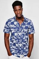 Boohoo Floral Print Short Sleeve Shirt With Raw Edge Blue