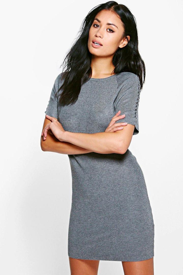 Boohoo Megan Lace Up Sleeve Jumper Dress Grey