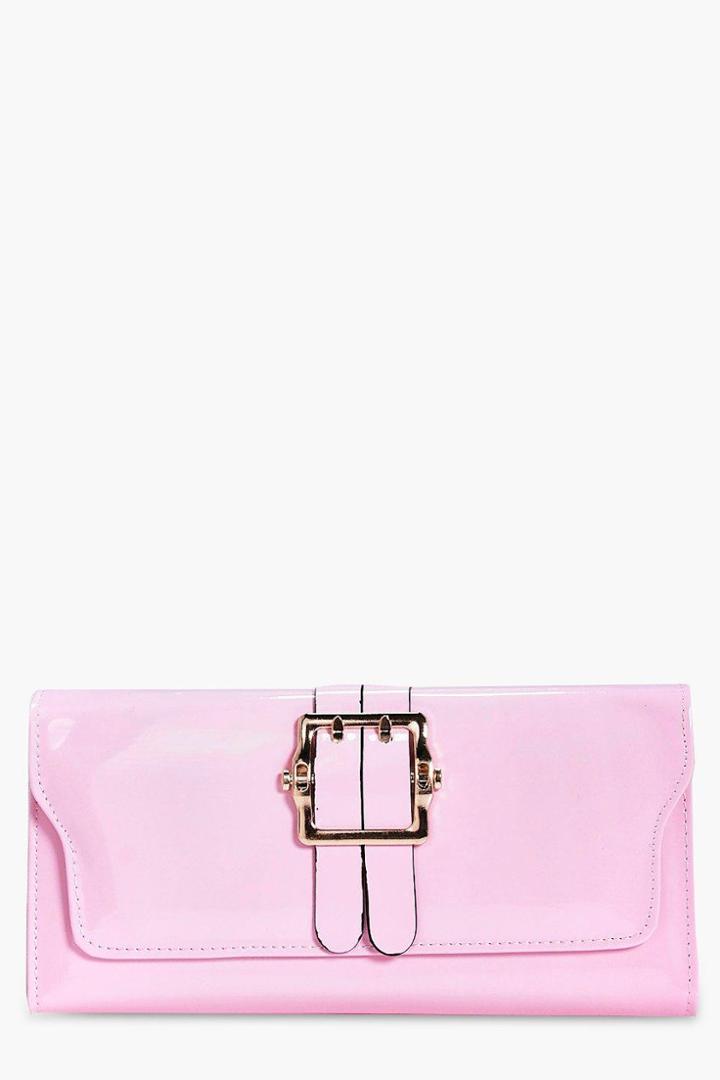 Boohoo Lydia Buckle Detail Clutch Bag Pink