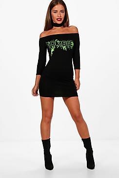 Boohoo Petite Dani Halloween Zombie Choker Dress