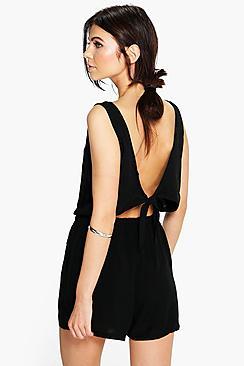 Boohoo Helen Tie Back Relaxed Fit Playsuit