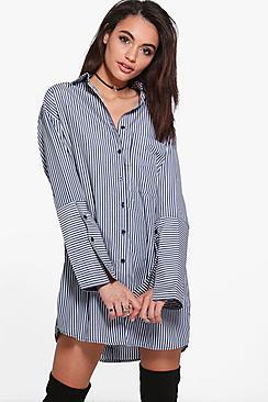 Boohoo Beatrix Stripe Wide Cuff Shirt Dress