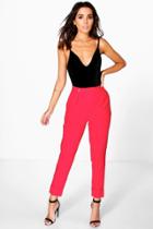 Boohoo Ruby Ankle Grazer Pleat Front Woven Trousers Red