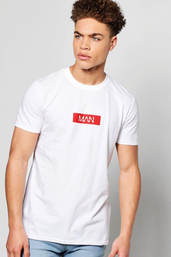 Boohoo Man Logo Chest Print T Shirt White