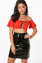 Boohoo Annabel Flare Sleeve Lace Up Crop Top