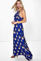 Boohoo Georgette Oriental Print Ruffle Neck Maxi Dress