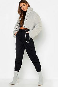Boohoo Crop Fleece Oversize Puffer