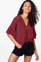 Boohoo Alice Gingham Wide Sleeve Top