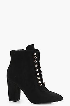 Boohoo Megan Gold Fastening Detail Pointed Shoe Boot